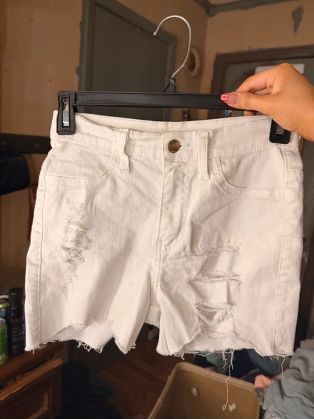 Vibrant White Distressed Denim Shorts